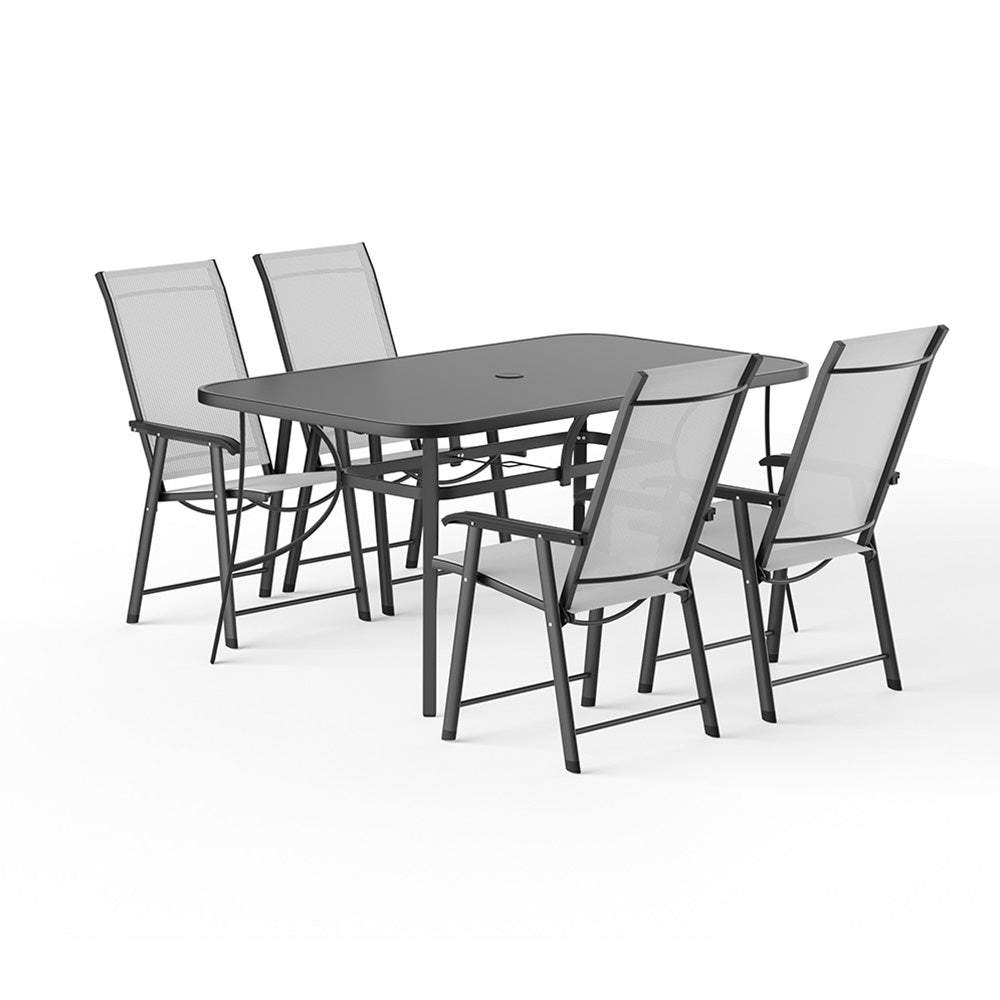 5 Pieces Garden Dining Set Outdoor Tempered Glass Garden Table With Foldable Chairs