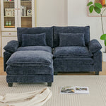 Chenille Sectional Sofa With Ottoman And Lumbar Pillows | Blue