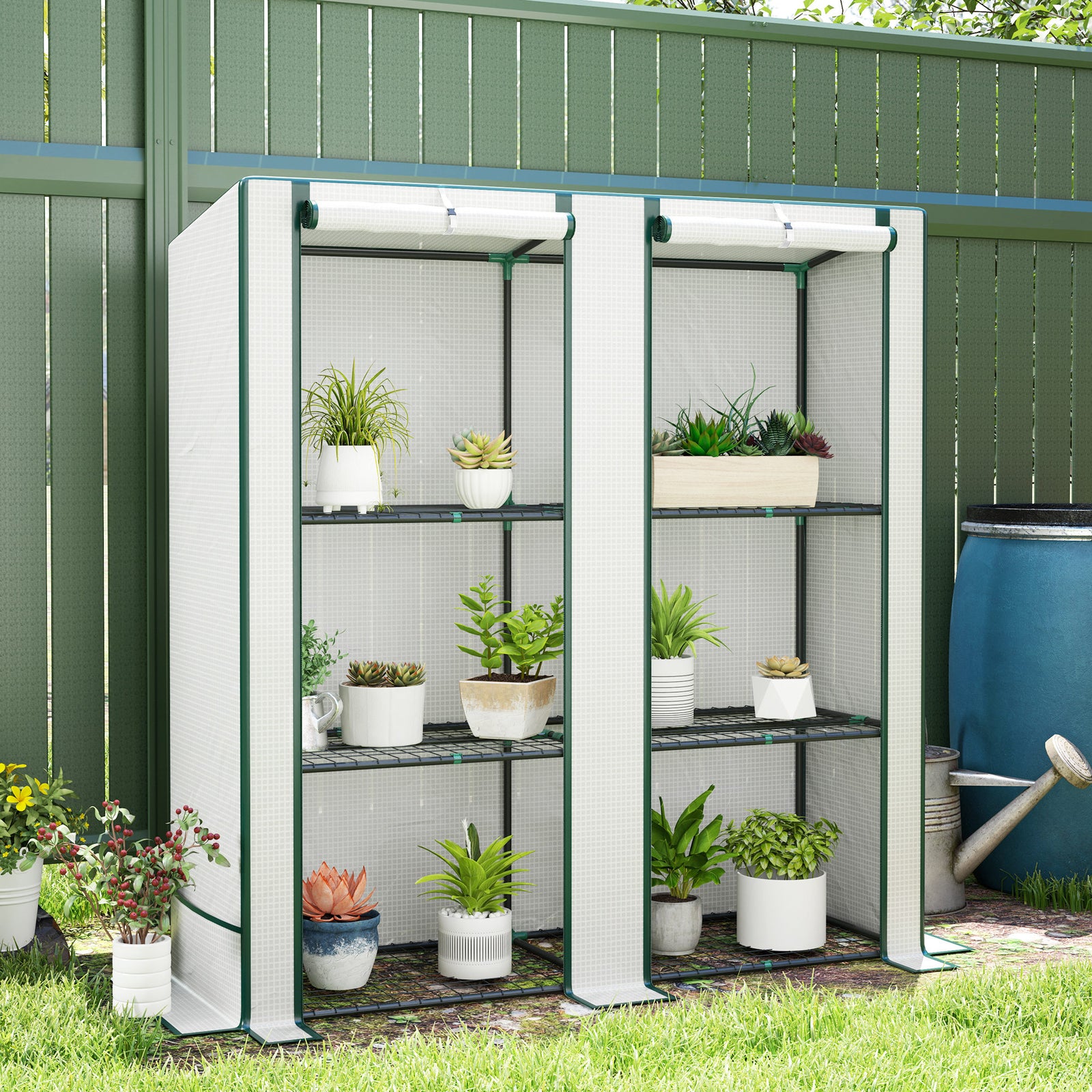 3 Tier Lean-to Mini Greenhouse W/  Hemmed Edging | Green
