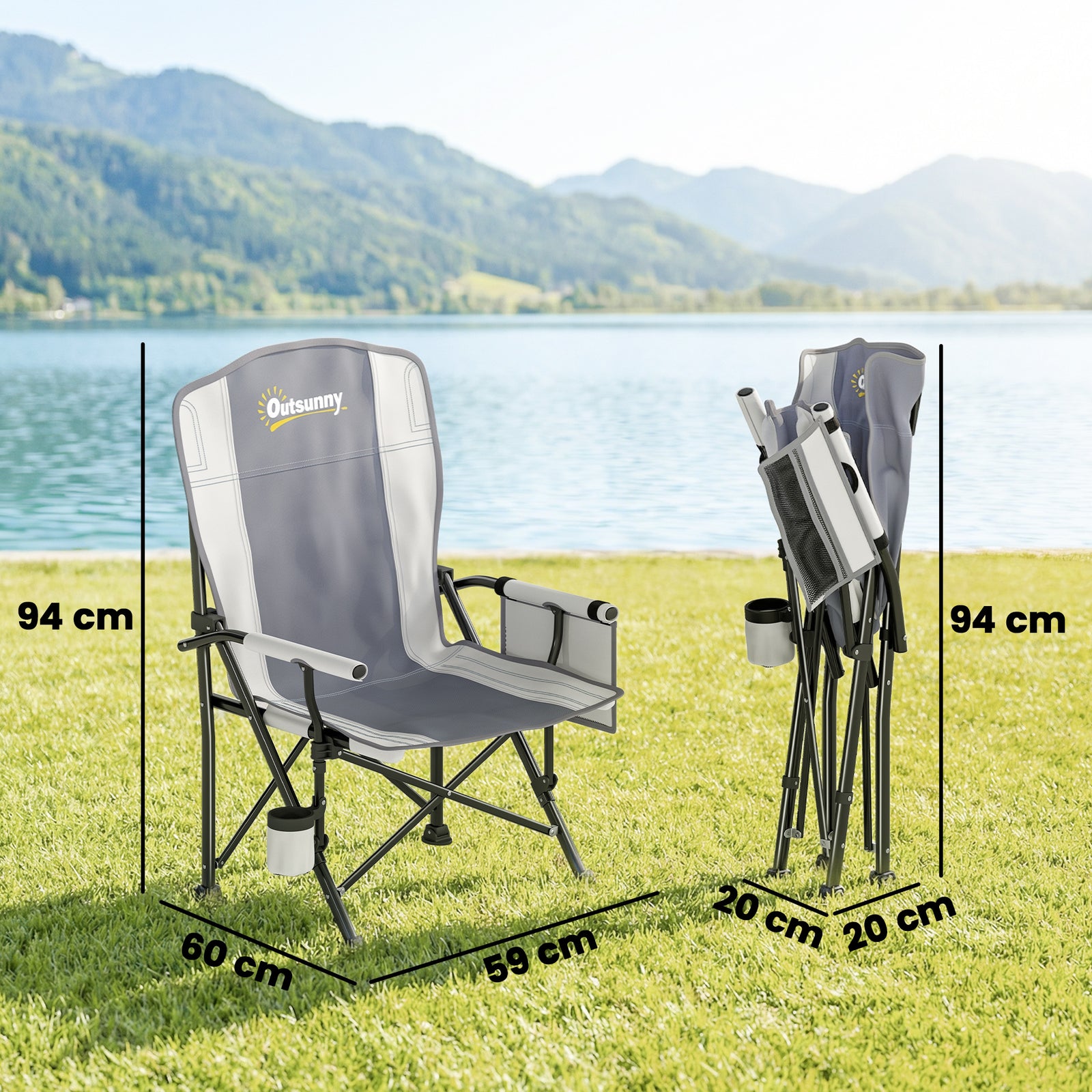 Camping Chair Padded With Side Pocket | Light Grey