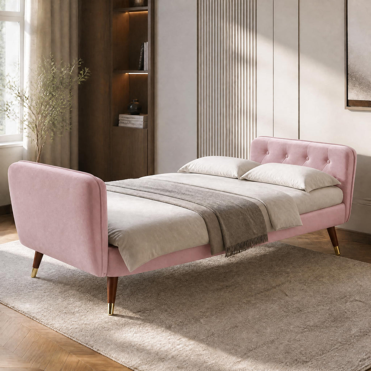 Victoria Velvet Sofa Bed 3 Seater | Pink