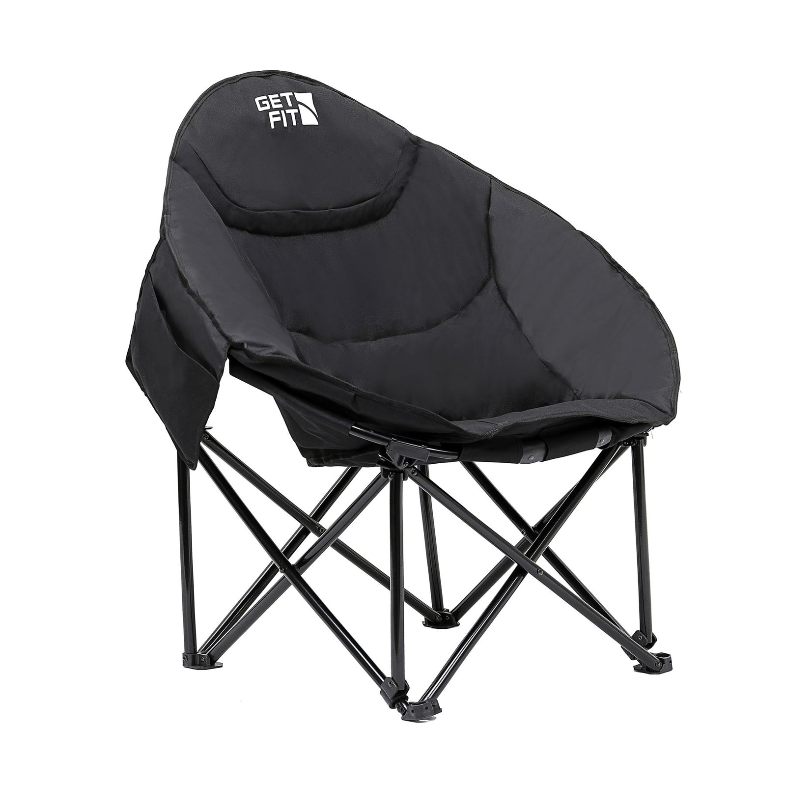 Moon Camping Chair - Portable Outdoor Premium Folding Chair For Adults With Magazine Pocket, Cup Holder & Carry Bag - Heavy Duty Foldable Chair | Single | Jet Black