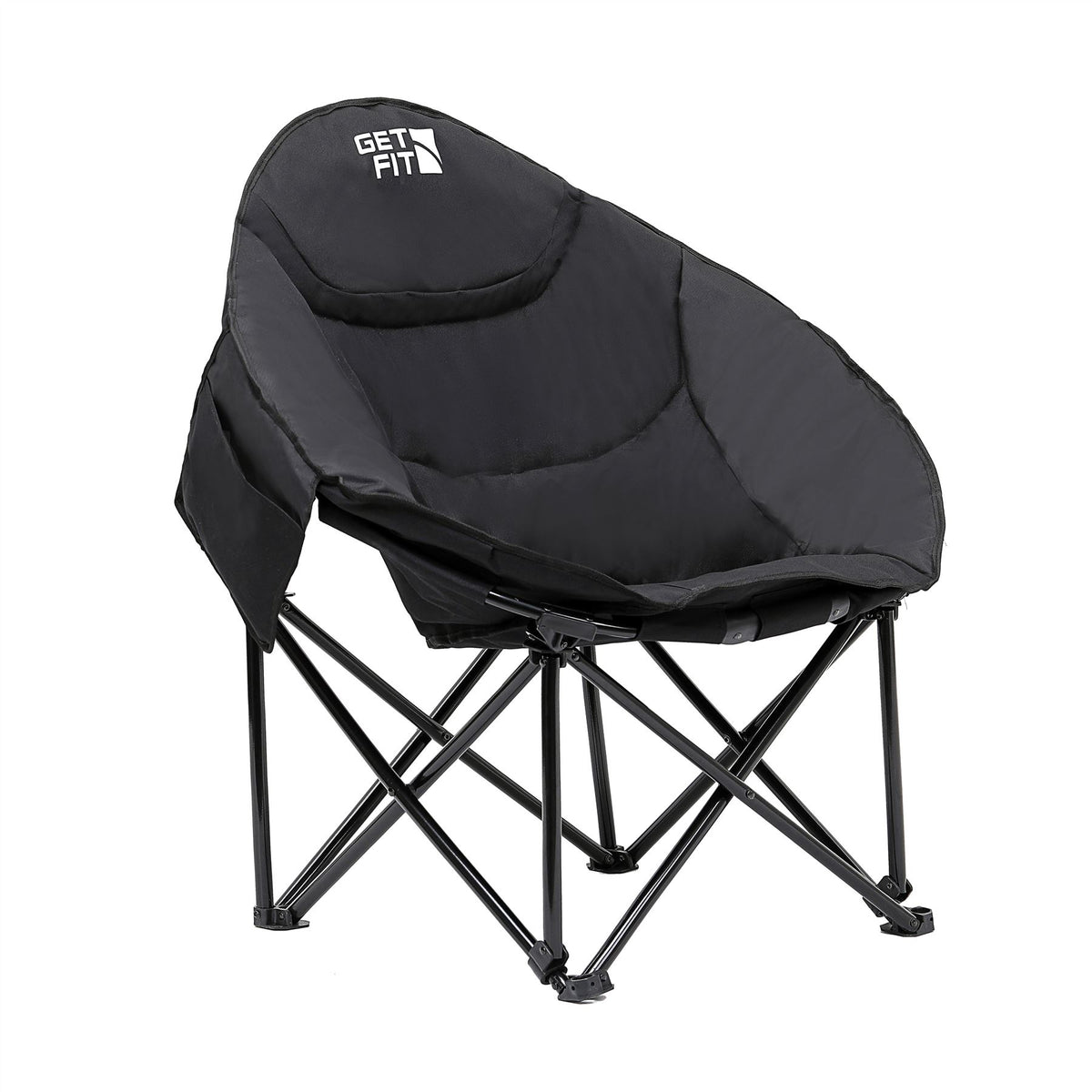 Moon Camping Chair - Portable Outdoor Premium Folding Chair For Adults With Magazine Pocket, Cup Holder & Carry Bag - Heavy Duty Foldable Chair | Single | Jet Black