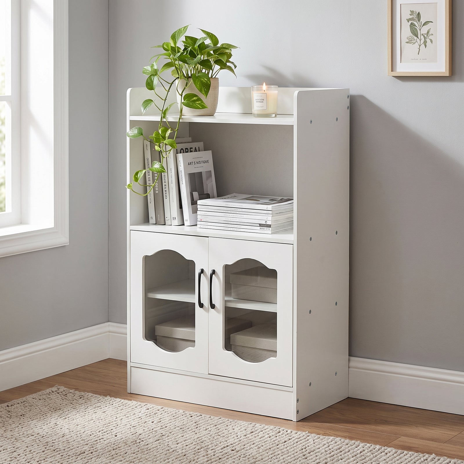 Breeins Wooden Sideboard Storage Cabinet With Microwave Counter