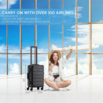 55x35x20cm Hard Shell Cabin Carry On Suitcase 100+ Airline Approved - Aluminium Frame/abs Hard Shell Outer Body | Cabin | Black