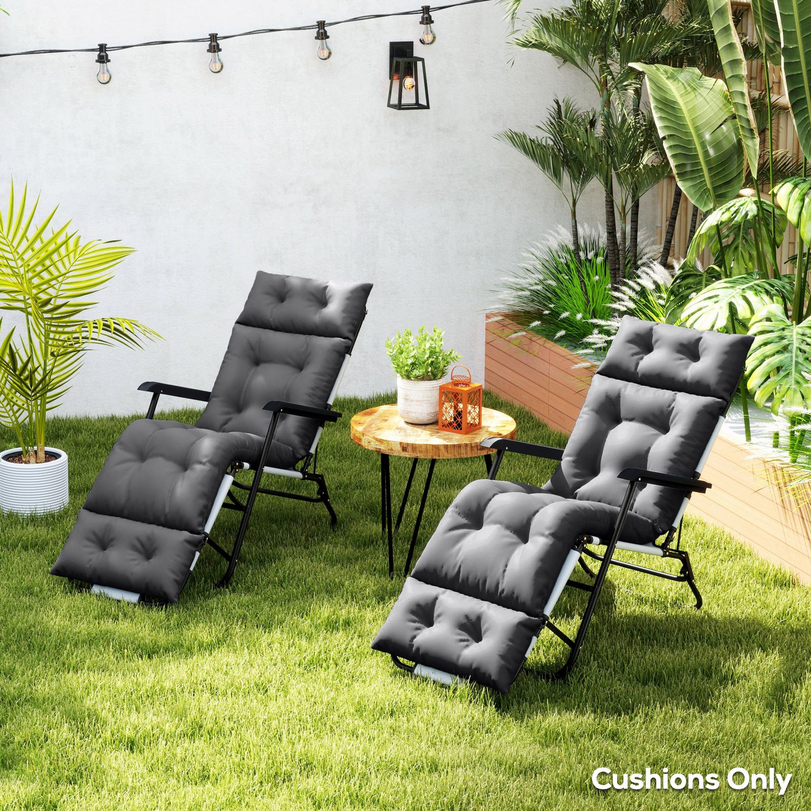 Garden Lounge Chair Cushions Set Of 2, 220gsm Fabric | Dark Gray