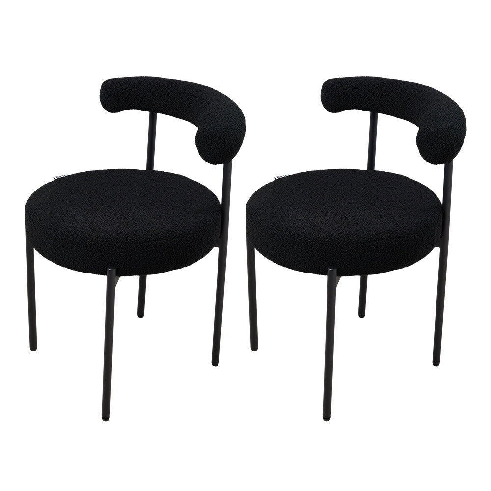 Set Of 2 Sherpa Fleece Dining Chairs With  Backrest And Metal Frame – Soft, Modern, And Cozy Seating For Dining Or Living Spaces | Black
