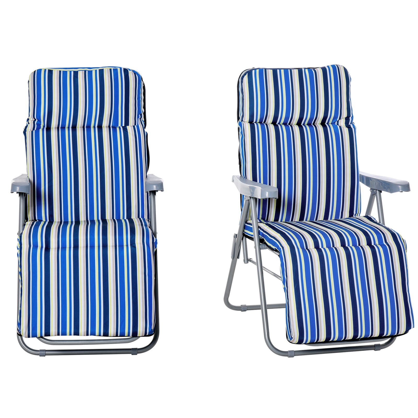 Set Of 2 Adjustable Sun Lounger Recliner Reclining Seat | Blue