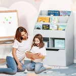 Kids Bookshelf, Toy Box W/ Storage Drawer, Wheels, For Bedroom | Grey