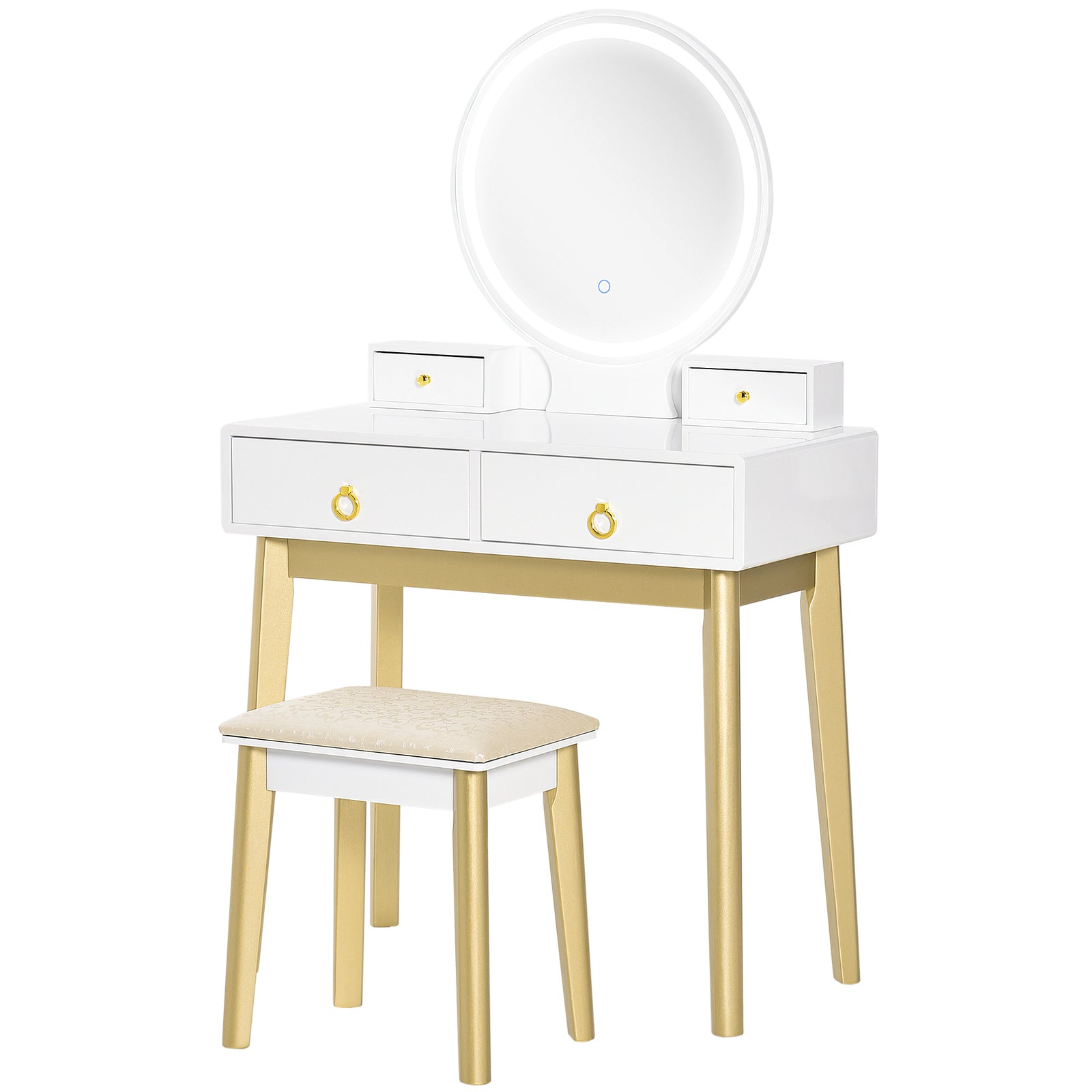 Dressing Table Set With Led Mirror Stool 4 Drawers