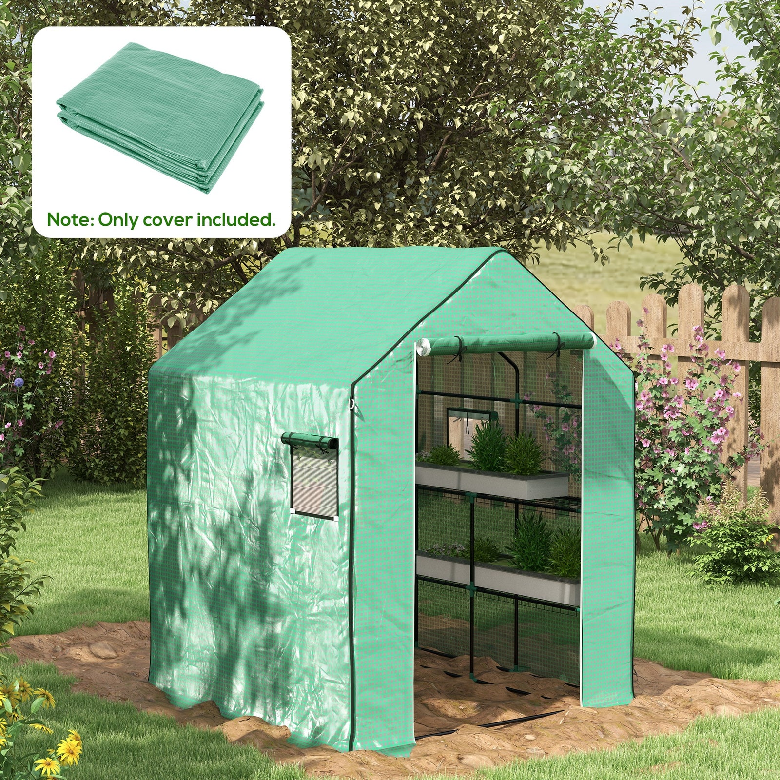 Reinforced Pe Greenhouse Cover W/ Door & Windows | Green
