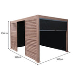 Wood Effect Aluminium Pergola With Blinds, 2 X Side Panels & Led Lights | 4m x 3m | Brown