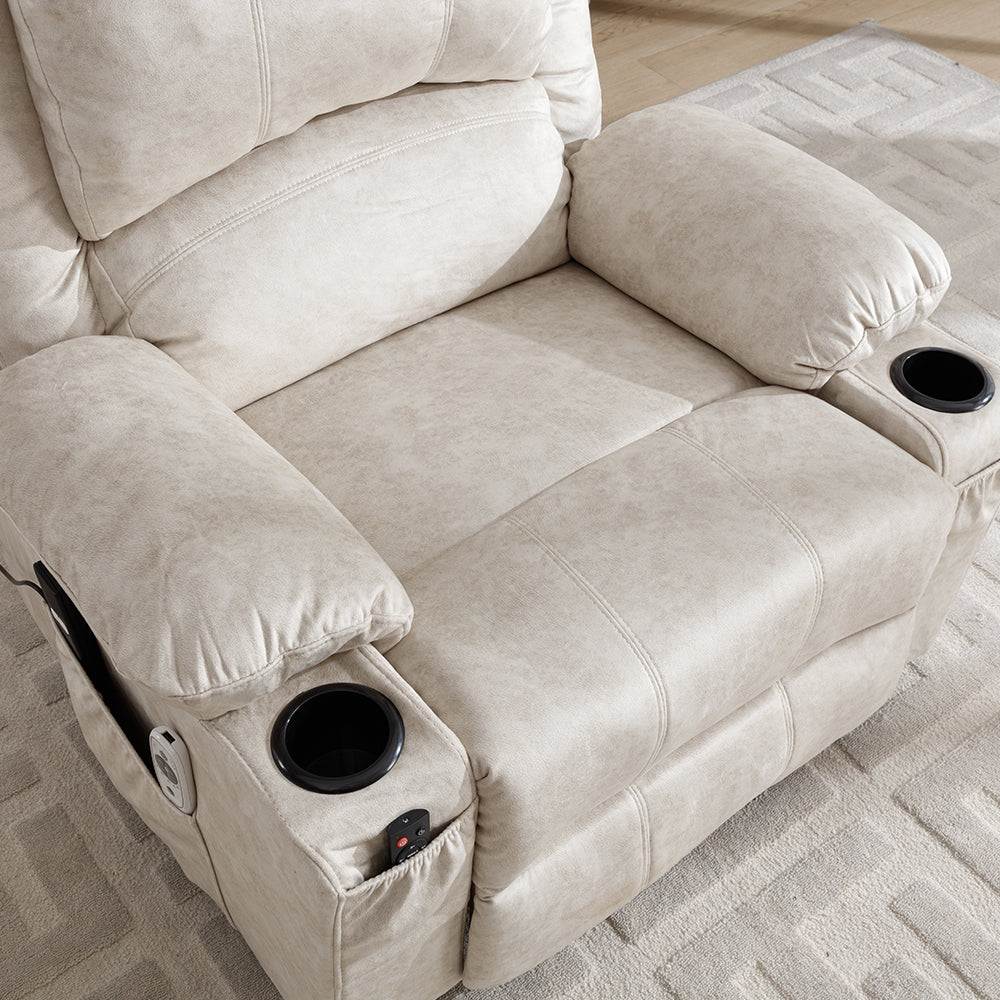 Electric Power Lift Recliner Chair Pu Leather Massage Chair With Heat, Cup Holders & Dual Remote