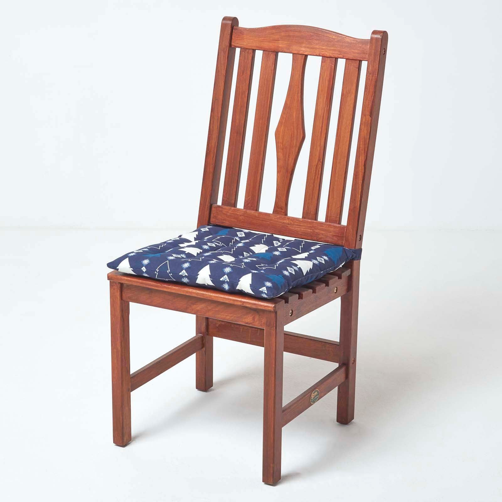 Christmas Seat Pad With Straps 100% Cotton 40 x 40cm | 40cm x 40cm | Blue