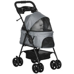 Pet Stroller Foldable Travel Carriage With Brake Basket Canopy | Gray