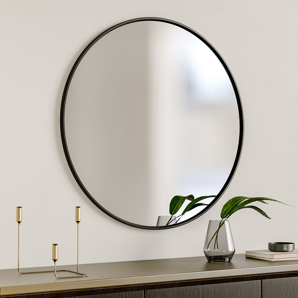 50cm/70cm Diameter Simple Round Metal Framed  Bathroom Wall Mirror | 70cm x 70cm | Black