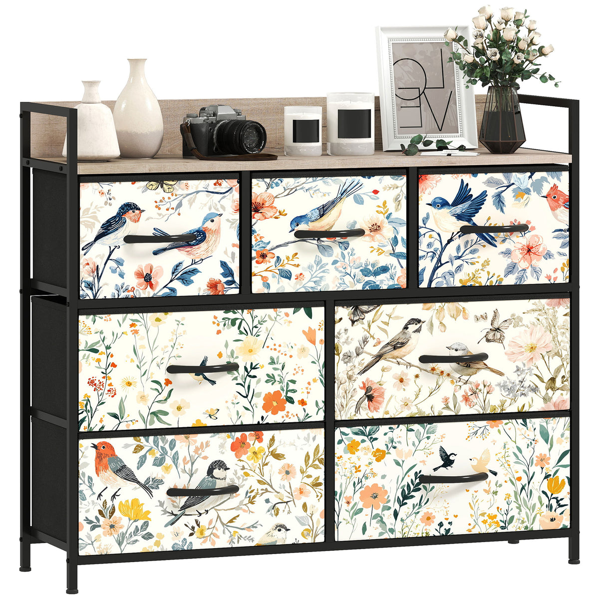 HOMCOM 7-drawer Chest Of Drawers, Fabric Dresser With Open Shelf