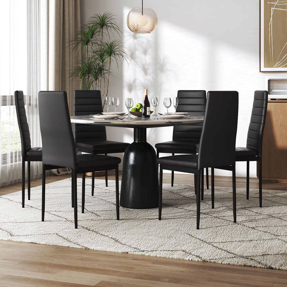 Set Of 6 Modern Faux Leather Armless High Back Dining Chairs | Set of 6 | Black