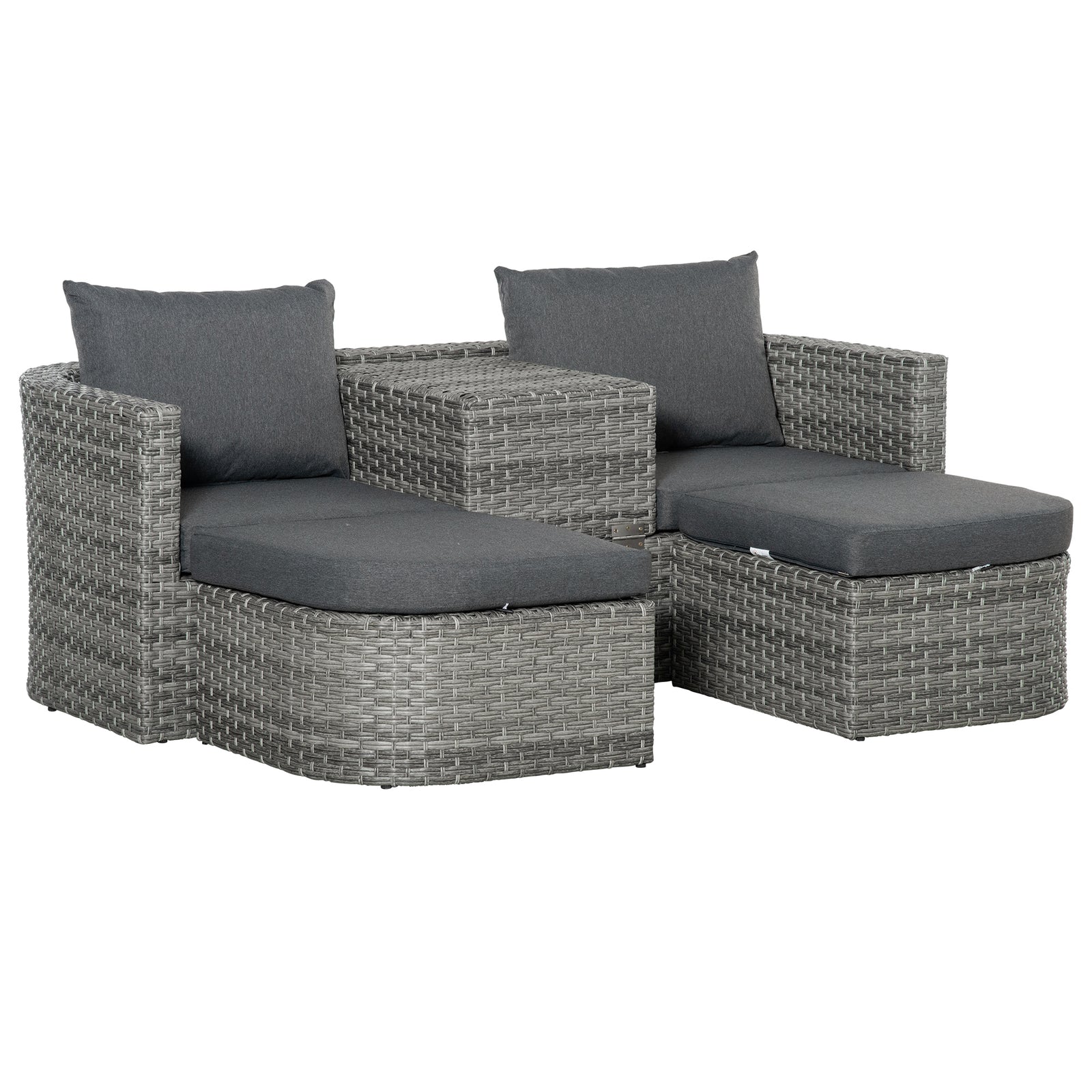 Outsunny 3 Piece Rattan Garden Furniture Set, Double Lounge & Table