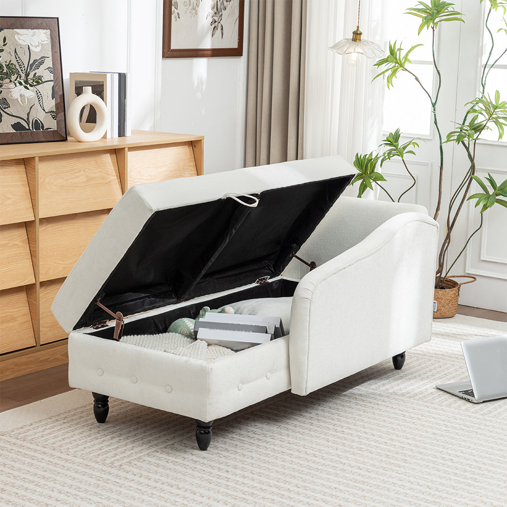 Left Hand Facing Chenille Chaise Lounge With Storage And Pillow | White