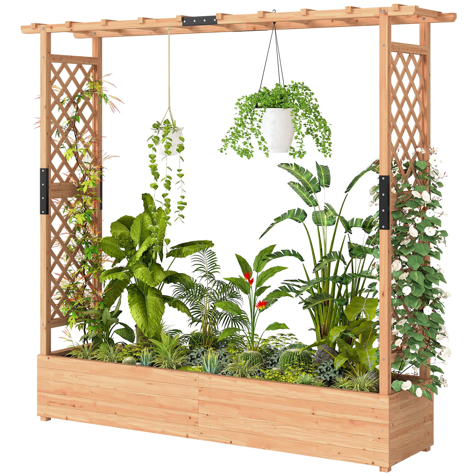 Raised Garden Bed With Trellis 196x44x181cm Natural