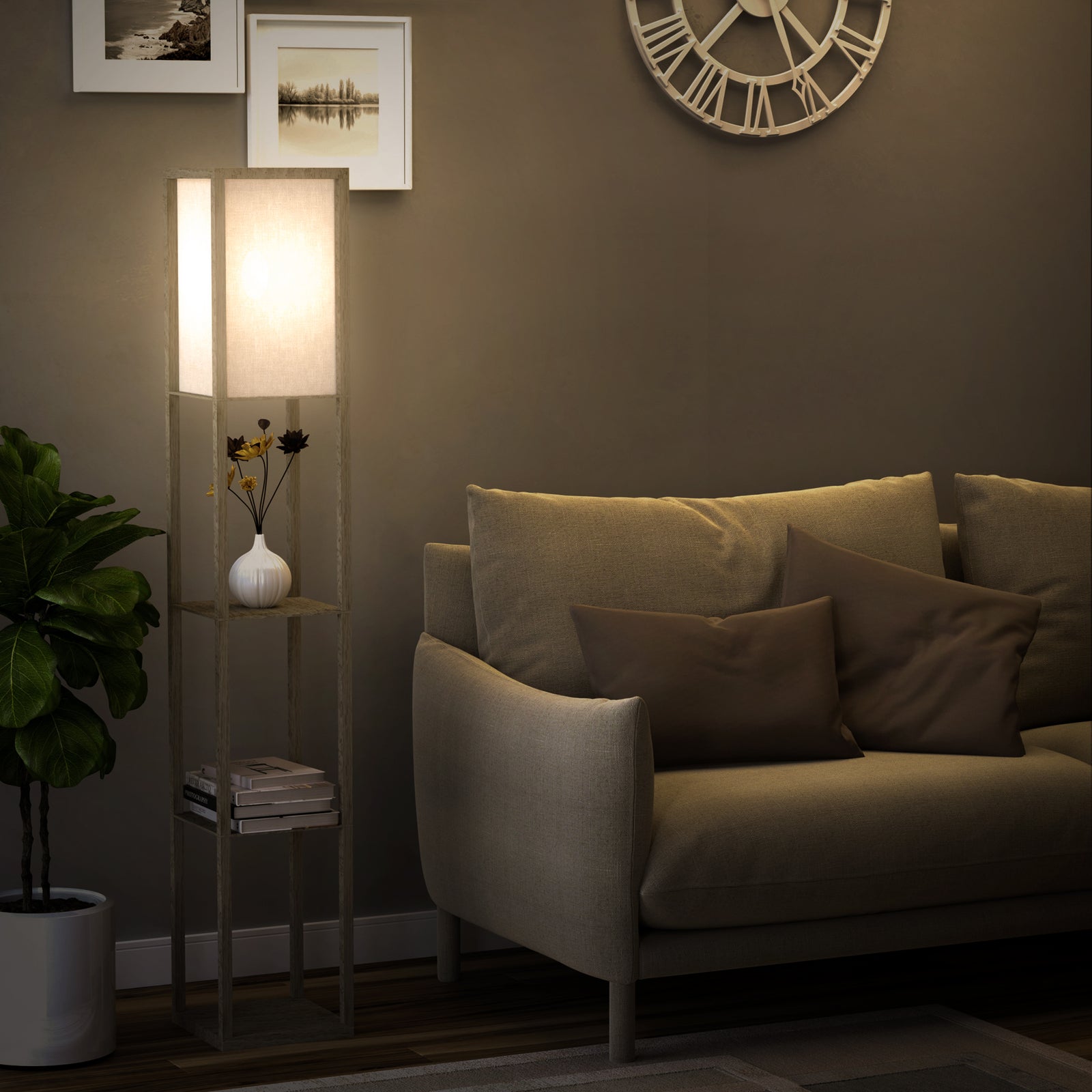 Floor Lamp Reading Lamp With 3-tier Storage Shelf Acrylic | One Size | Pale Brown