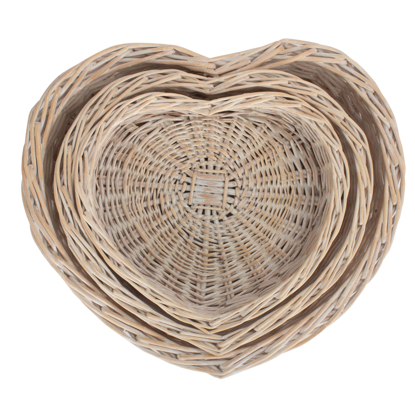 Wicker White Wash Heart Shaped Tray | Set-of-3 | White