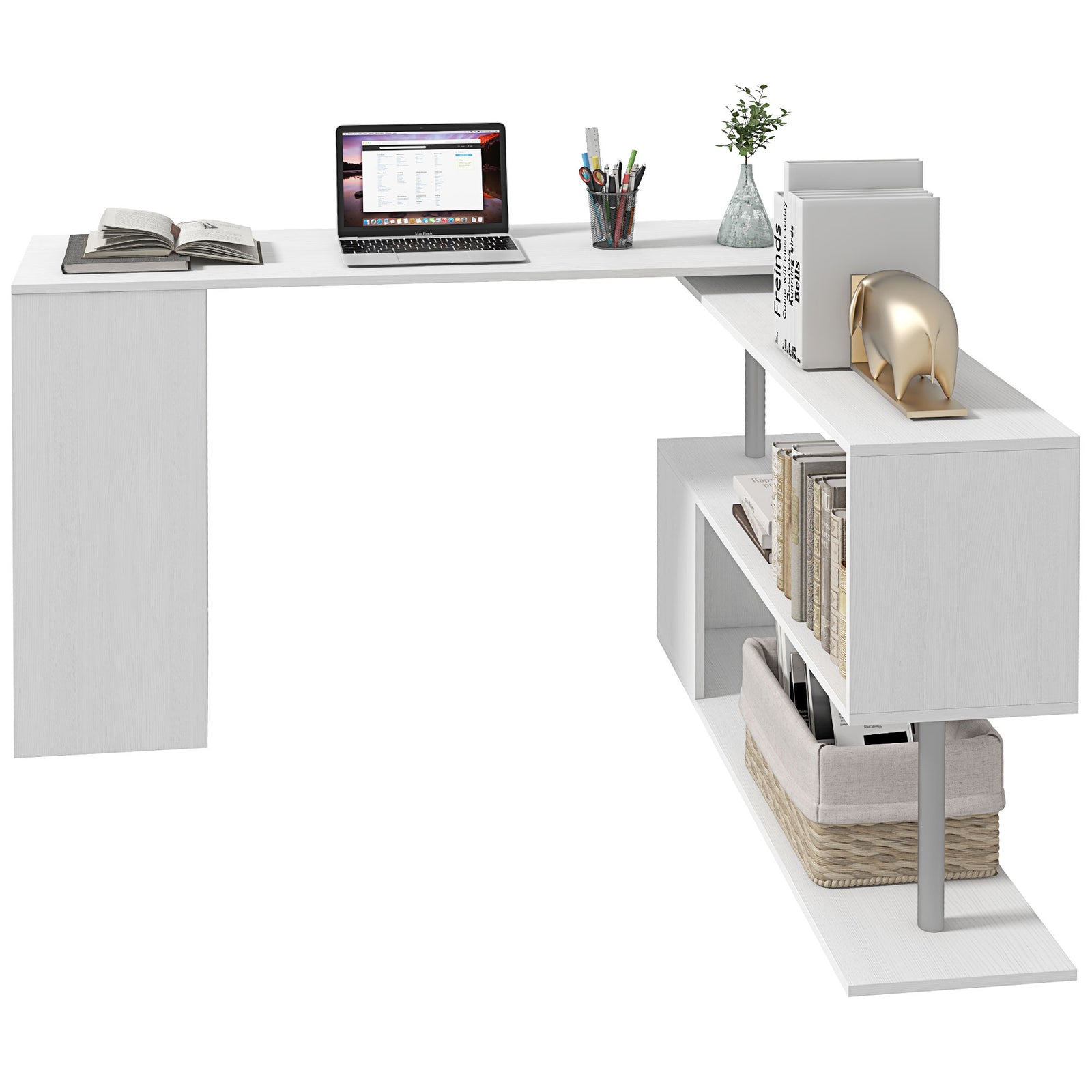 HOMCOM L-shaped Desk With Storage Shelf, Workstation