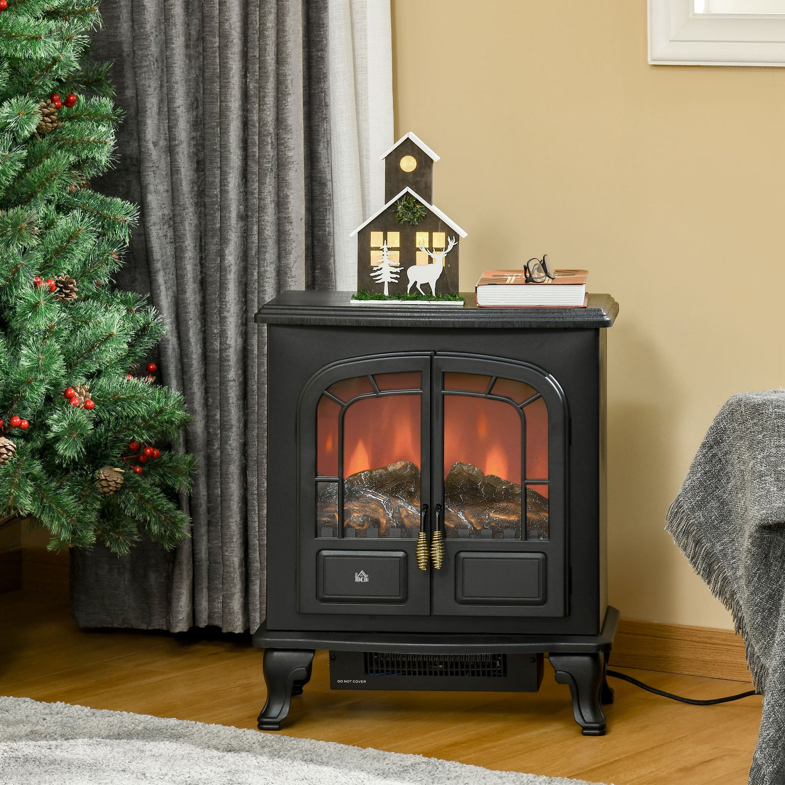 Free Standing Electric Fireplace Stove With Led Fire Flame