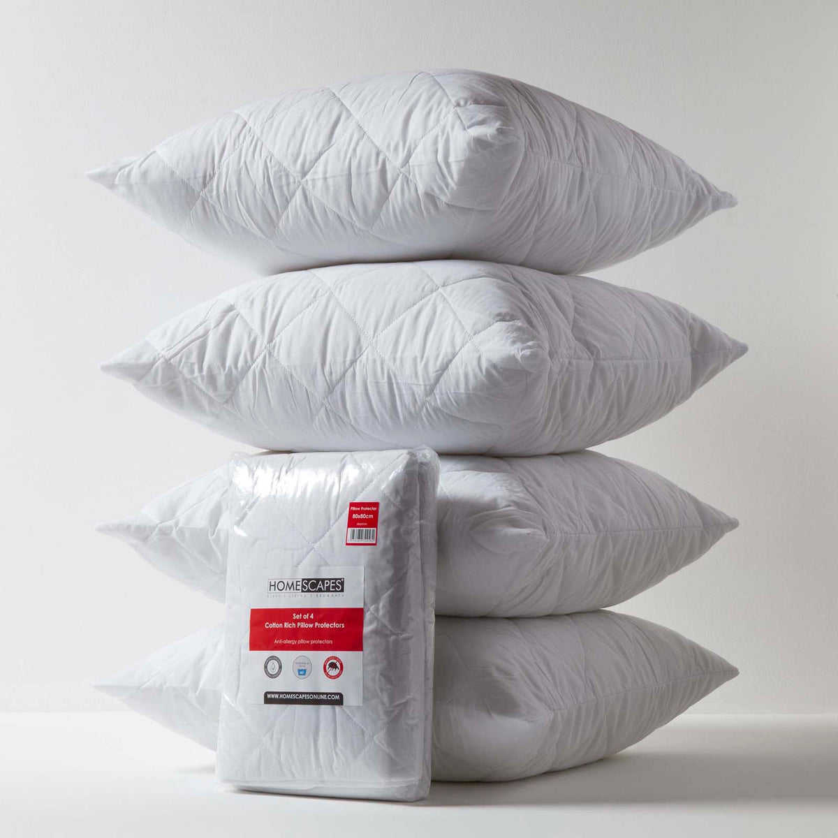 Cotton Rich Quilted Pillow Protectors | 80cm x 80cm | White