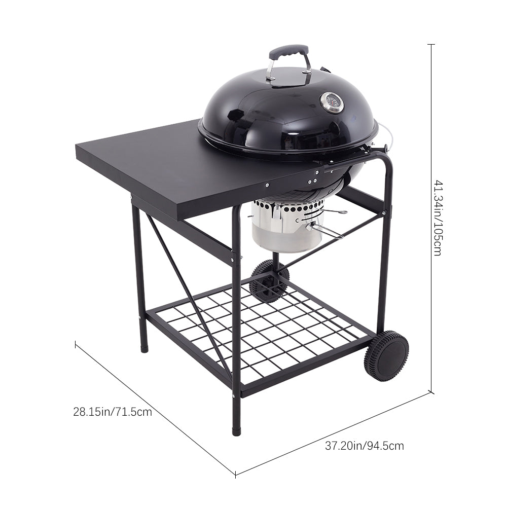 Outdoor Round Charcoal Grill With Side Table