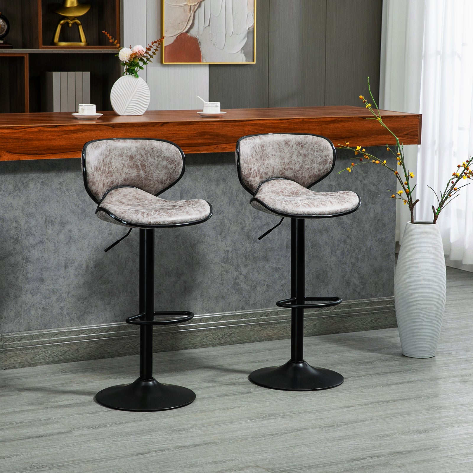 Bar Stool Set Of 2 Microfiber Adjustable