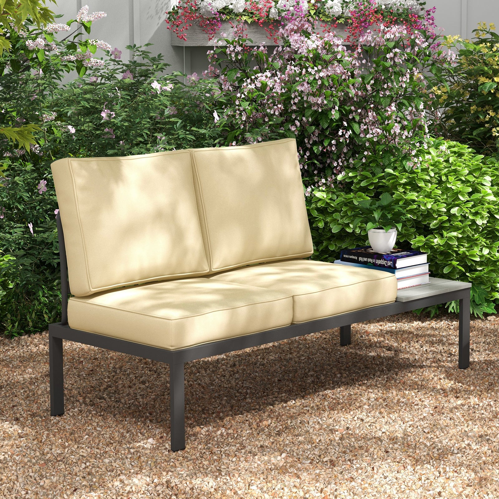 2 Seater Outdoor Seat Cushions, Water Repellent W/ Backrest | Beige