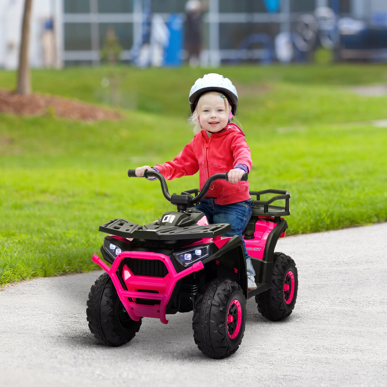 12v Kids Electric Ride On Atv W/ Spring Suspension, Storage Basket | Pink