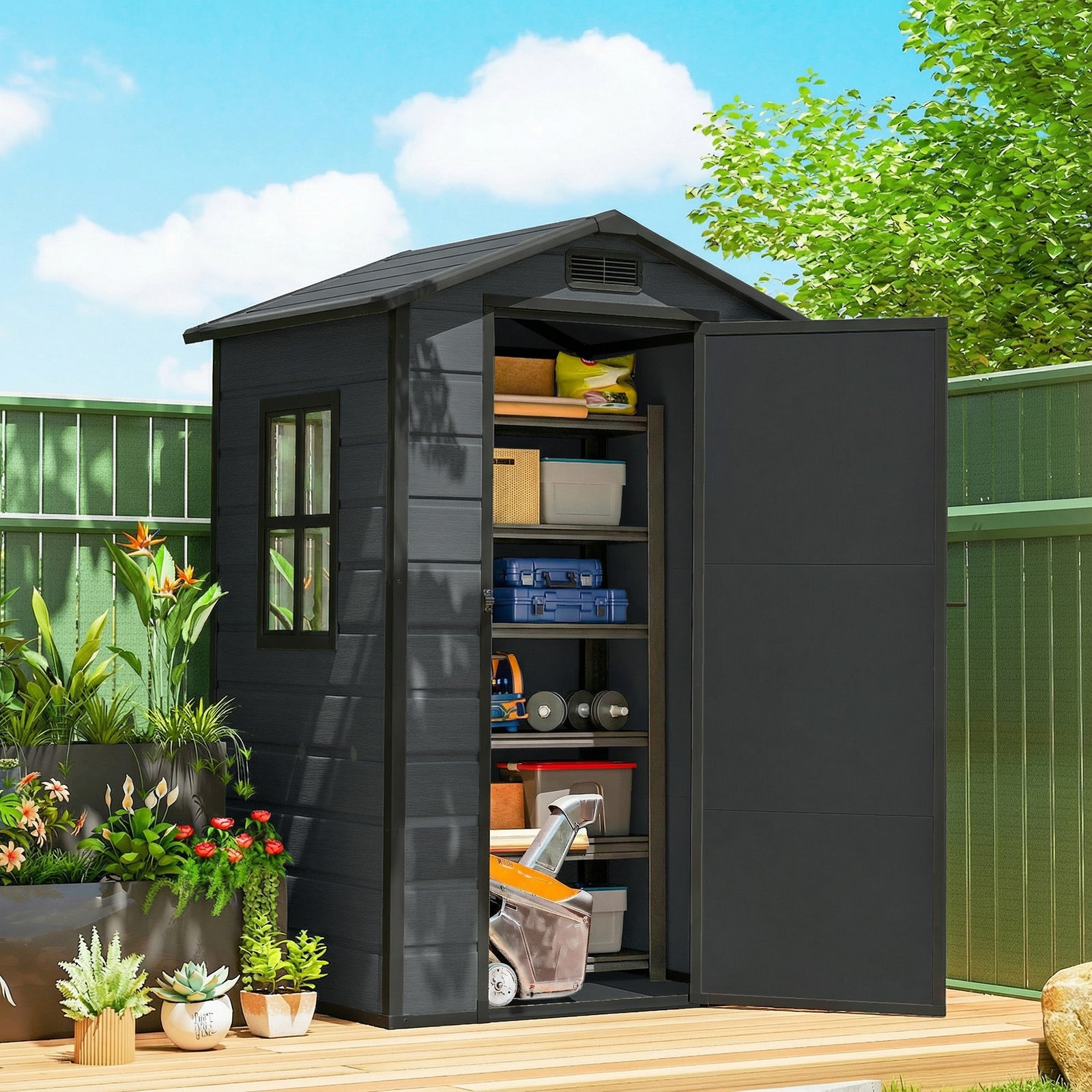 4 X 3 Ft Plastic Small Garden Shed With Lockable Door | Dark Grey