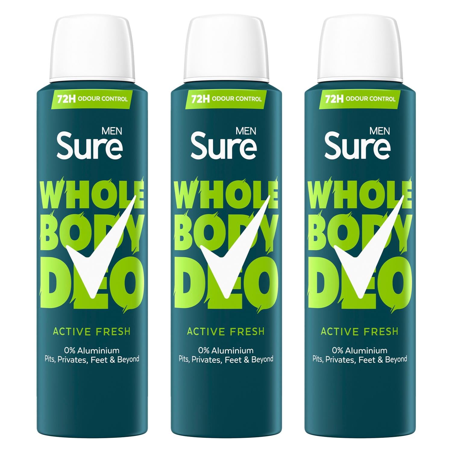 Men Whole Body Deodorant Spray Active Fresh W/ 72h Odour Control 150ml, 3pk | Set-of-3