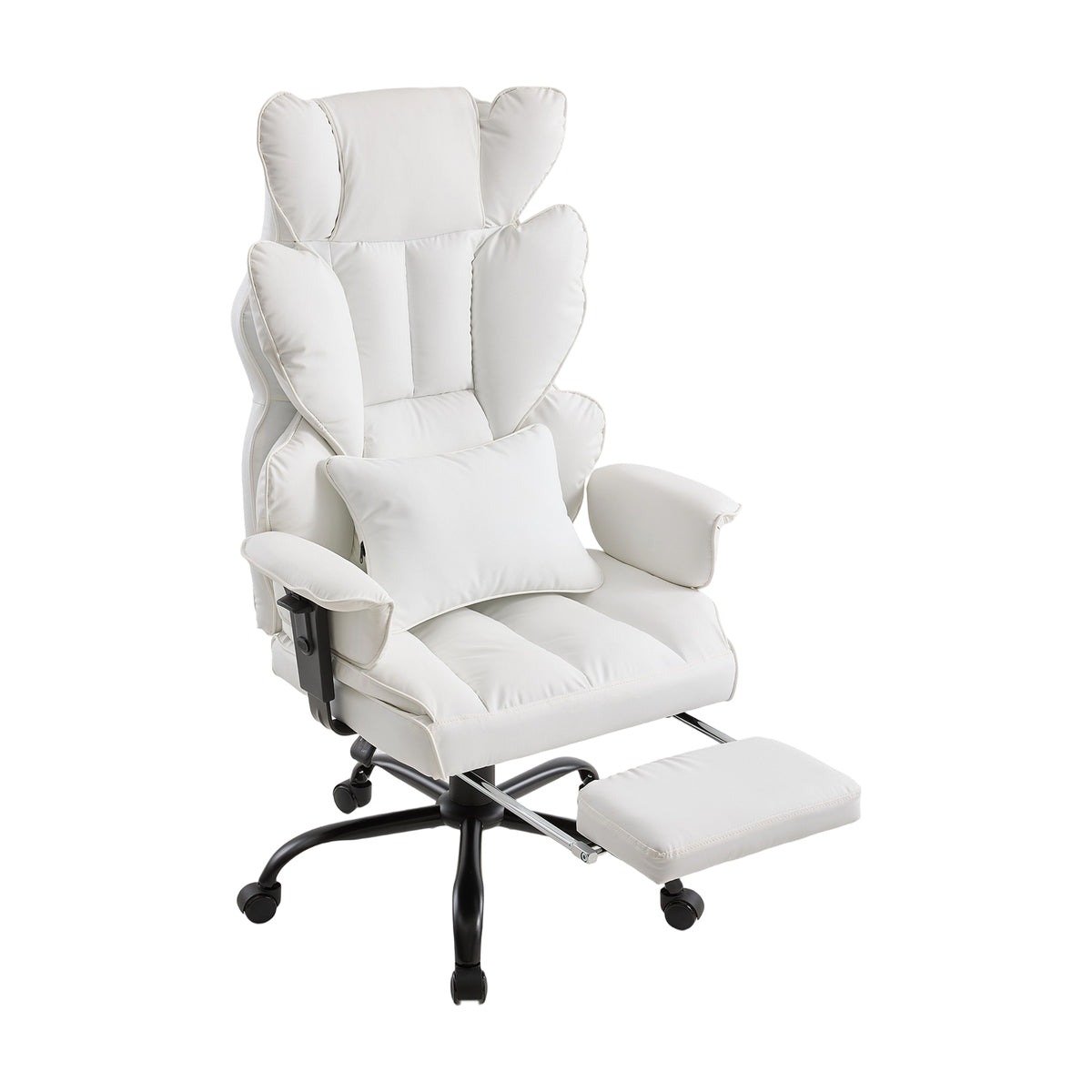 Height-adjustable Reclining Swivel Office Chair With Footrest | White