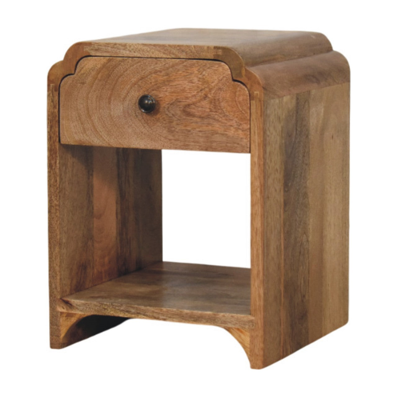 Solid Wood Newton Mini Oak-ish Nightstand With A Drawer And Open Shelf