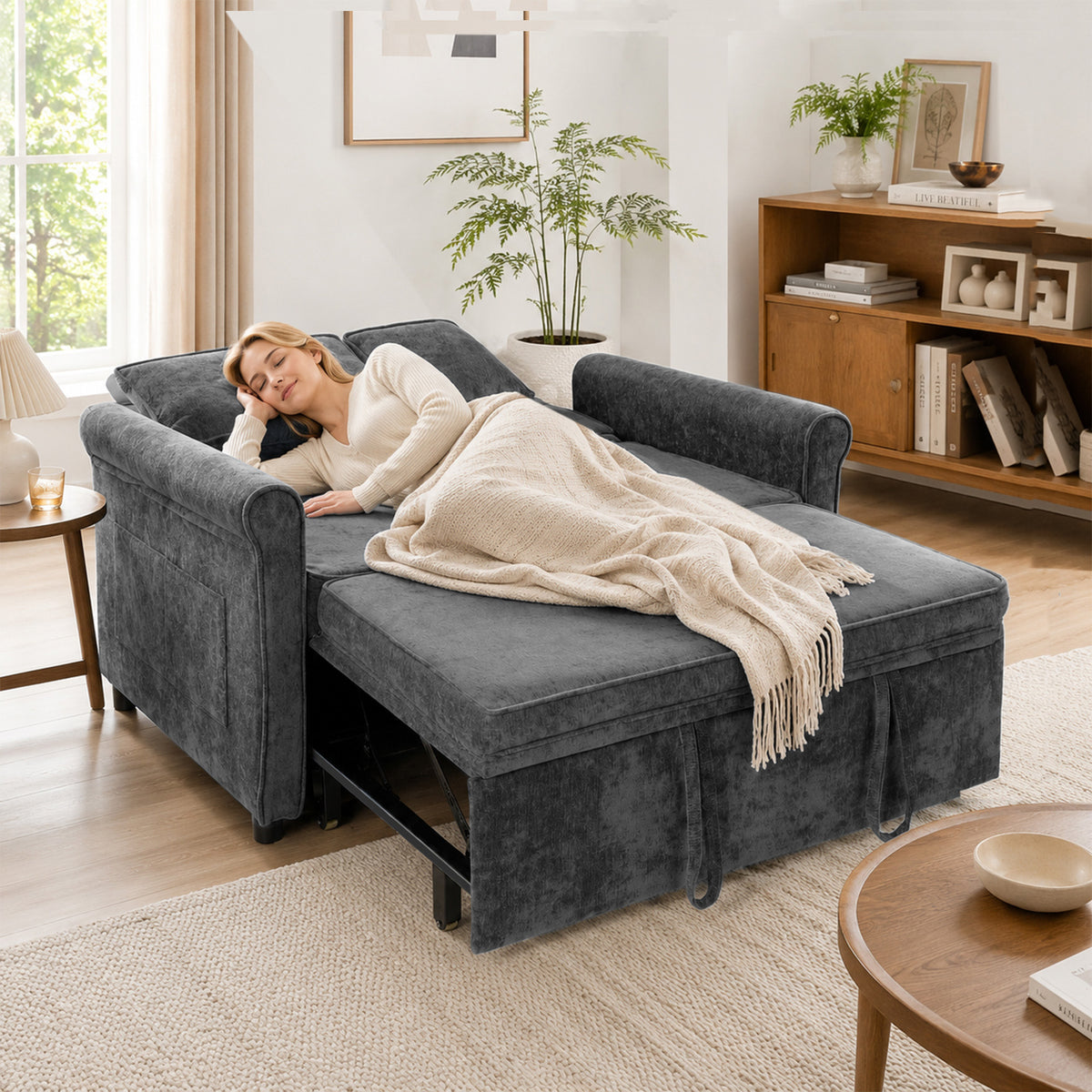 2 Seater Sofa Bed, 3-in-1 Convertible Pull Out Sofa Bed | Grey