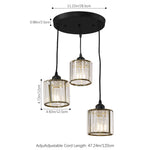 Modern 3-light Pendant Ceiling Light Adjustable Hanging Fixture With Crystal Glass Shades | Black