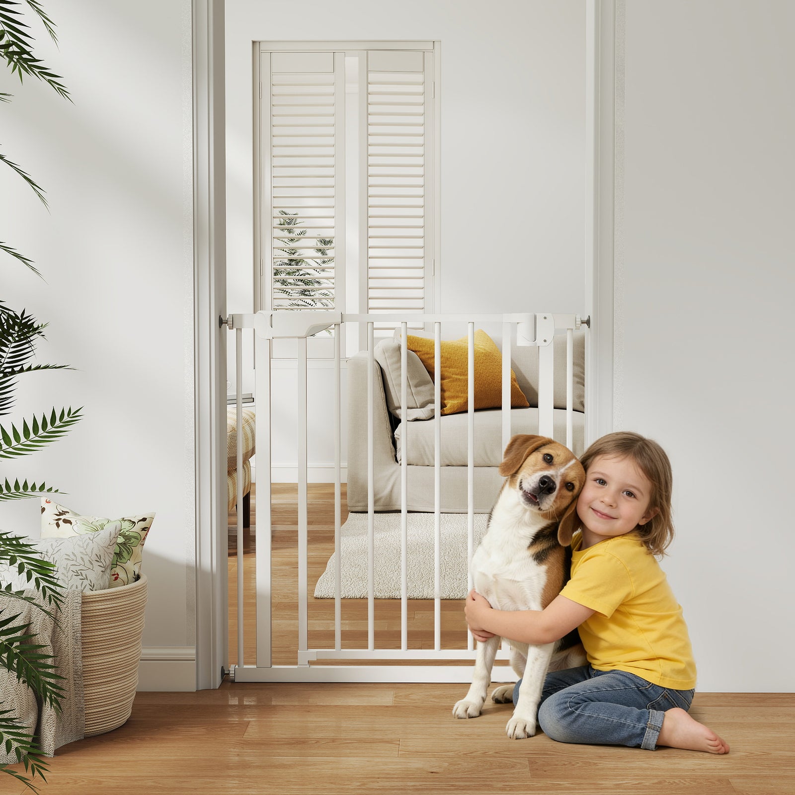 PawHut Pet Safety Gate, 76-81cm Wide Baby Stair Gate With Auto-close