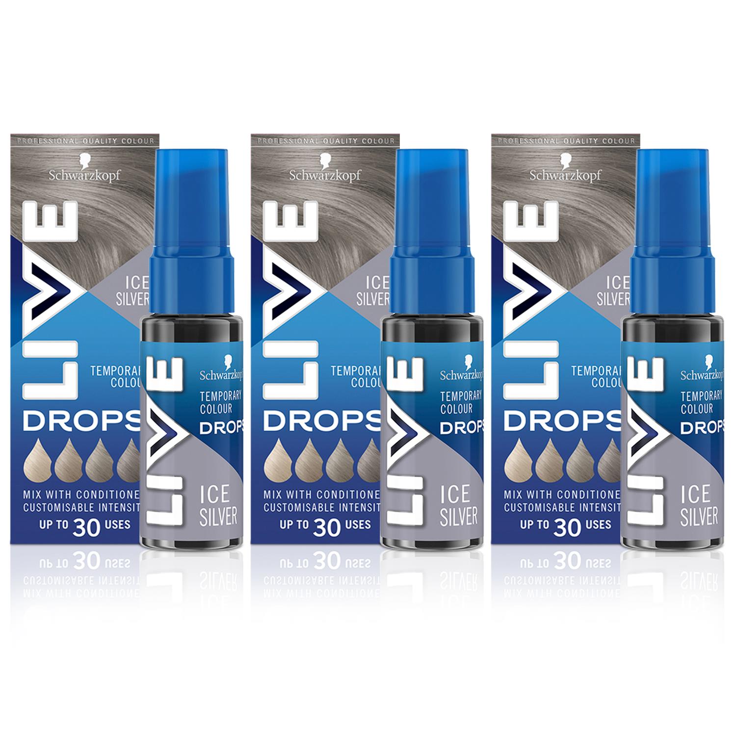 Live Colour Drops Semi-permanent Hair Dye, Ice Silver 3 Pack