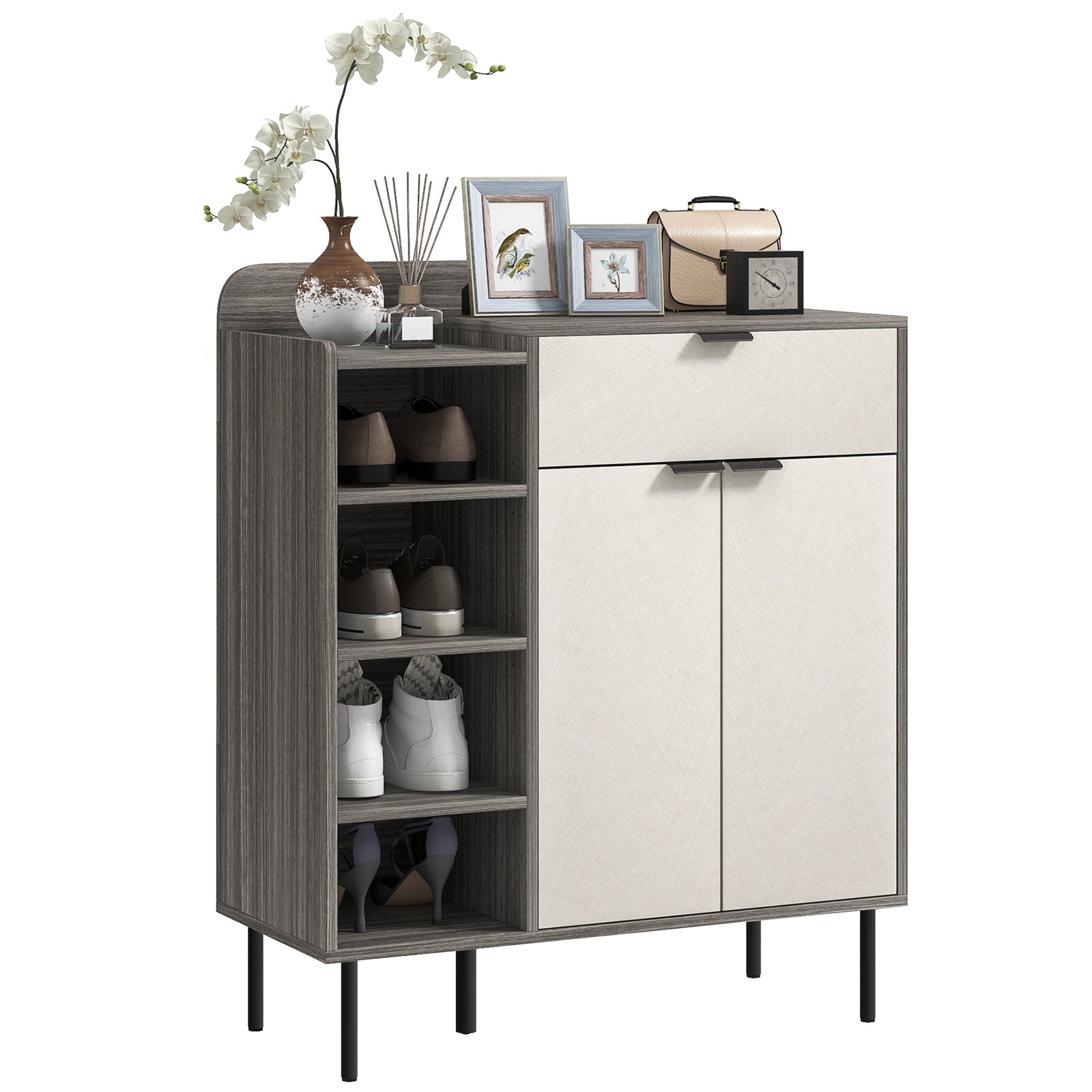 Hallway Shoe Cabinet With 3 Adjustable Shelves Graphite