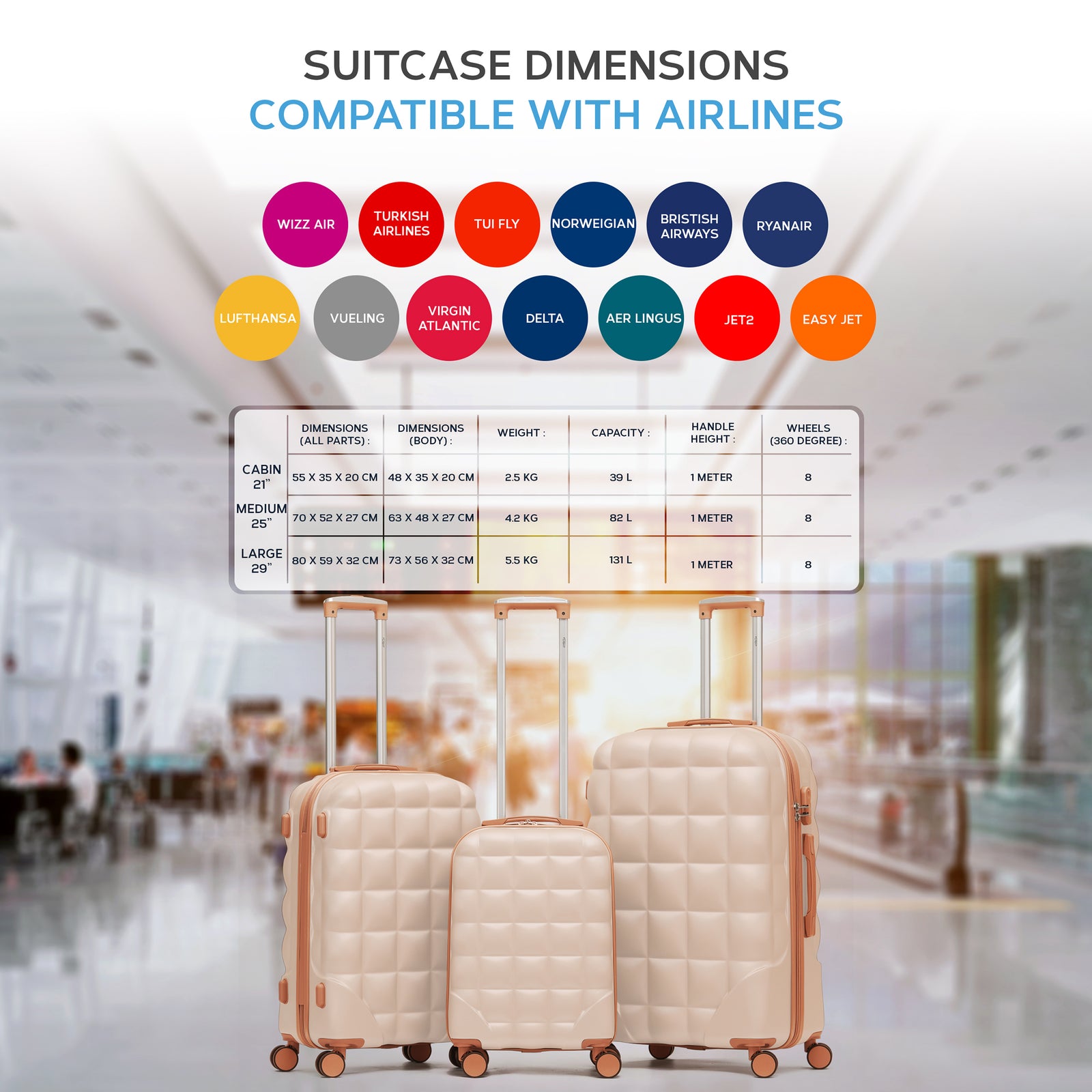 Set Of 3 Hard Case Bubble Design Check-in Size Suitcases Hold Luggage - Overhead Cabin Bag With Medium & Large Check-in 20kg+ Hold Suitcase | Set-of-3 | Cream Granite