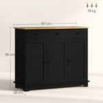 Sideboard Buffet Cabinet With Rubber Wood Top And Drawers | Black