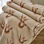 Supersoft Highland Cow Print Coral Fleece Throw