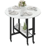 Folding Dining Table, Drop Leaf Table With Open Shelf, White Marble | L | White