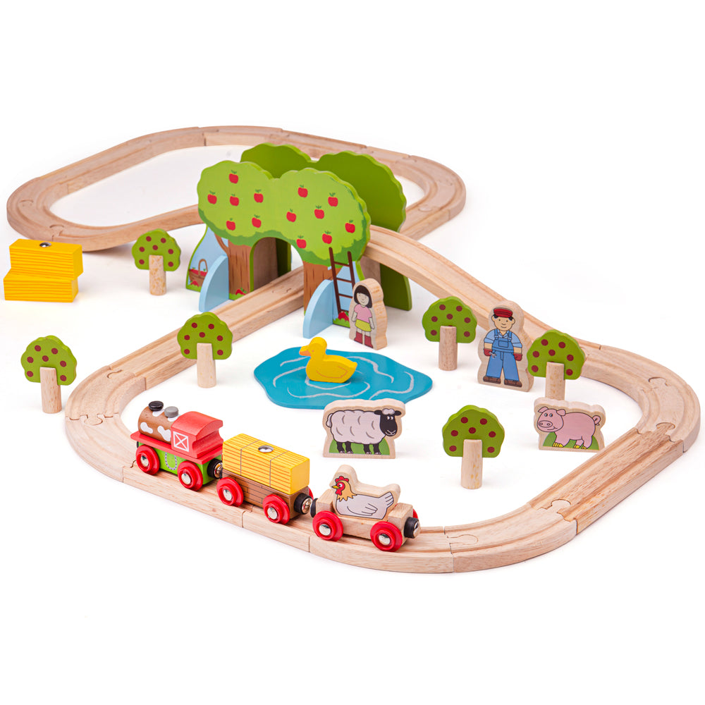 Bigjigs Toys Wooden Farm Train Set - 44 Pieces