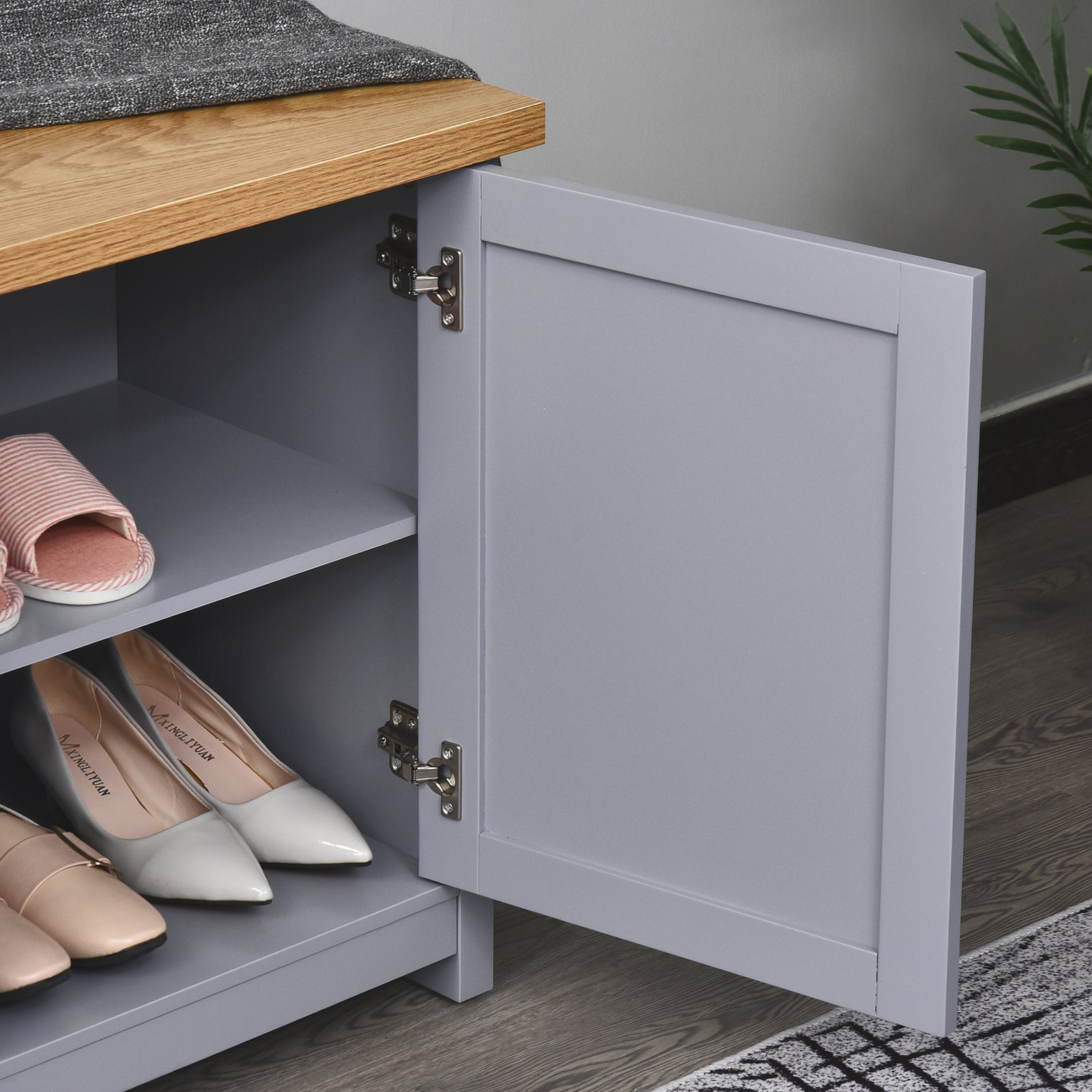 Shoe Cabinet 4storage Units Wood Effect Top Entryway