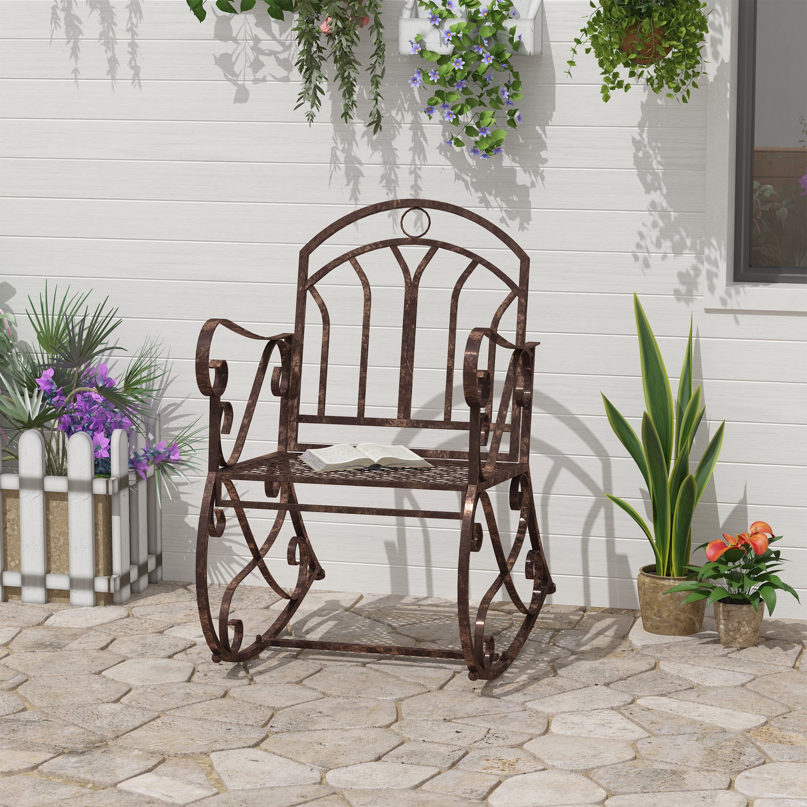 1 Seater Vintage Metal Rocking Chair, Bronze